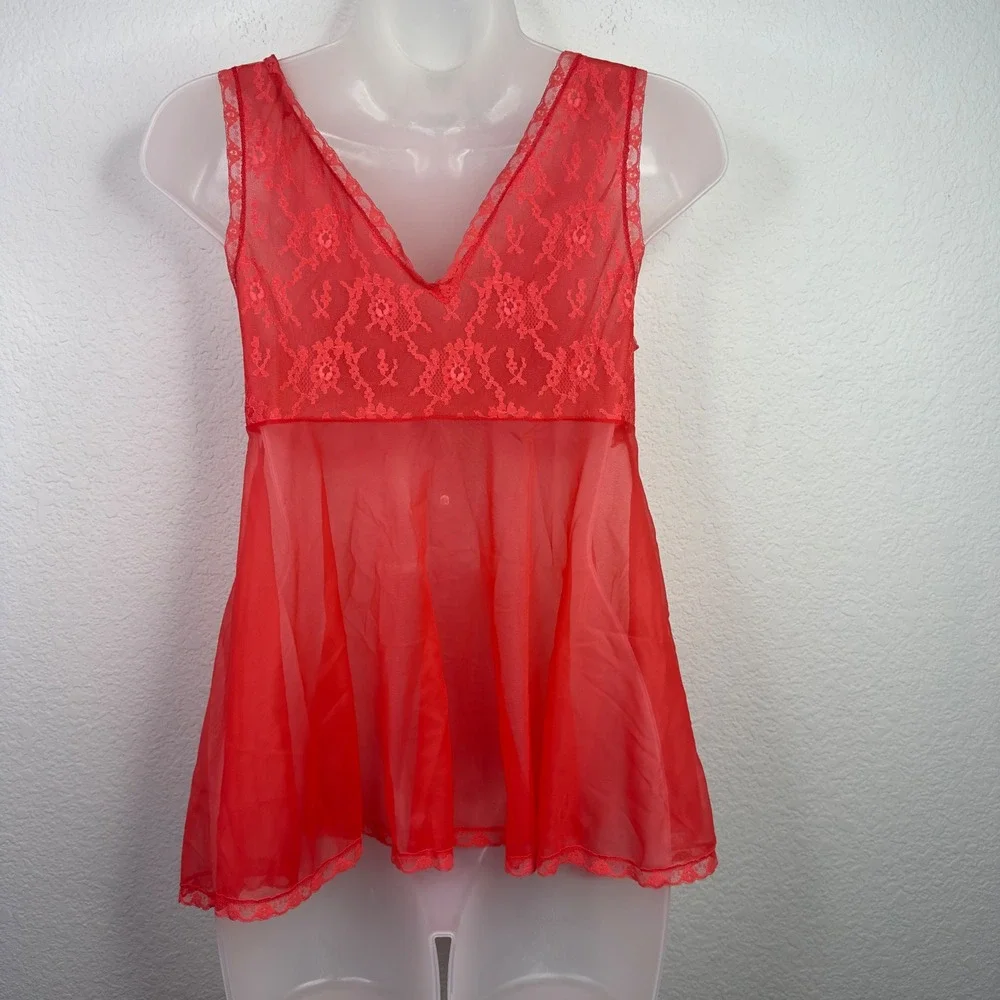 Blanche by Erika McGowan Babydoll Chemise Nightie Womens P Red Lace VTG Romantic